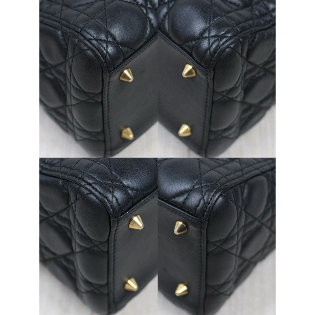 Good ( Rank AB)｜  Dior Lady Dior Lamb Skin 2WAY Shoulder Bag Handbag Black  ｜H25052503