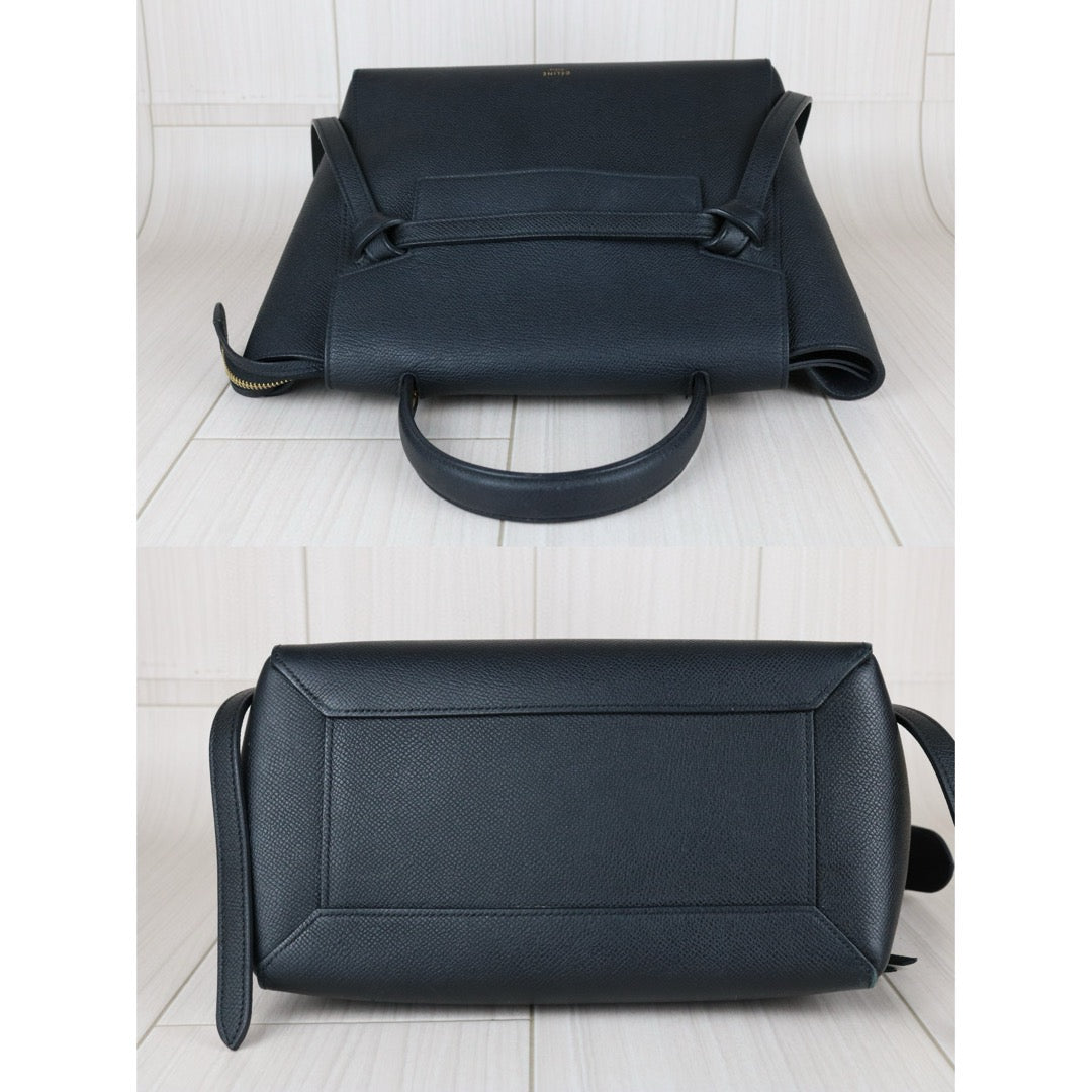 Good ( Rank AB)｜CELINE Leather Calf Belt Micro Handbag Shoulder Bag Black｜B25041505