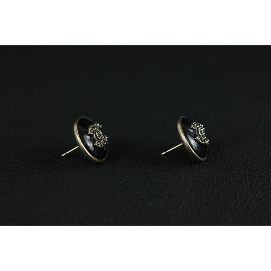 Include Authentic Detective Certificate of Authenticity｜Very Good ( Rank A) ｜ CHANEL 18A Coco Mark  Black Enamel Rhinestone Earrings Made In 2018Year ｜S26022611