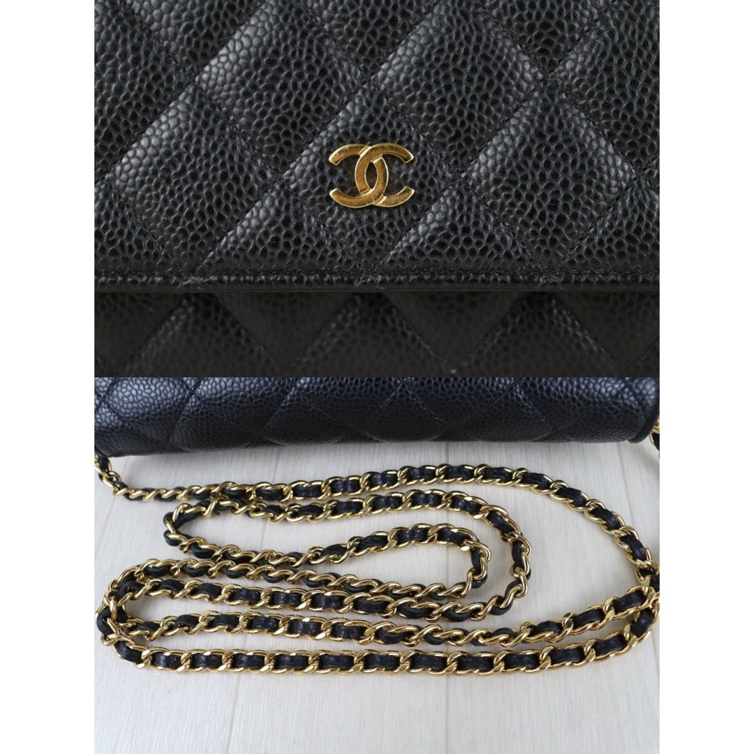 Include Entrupy Certificate of Authenticity｜Very Good ( Rank A)｜CHANEL Caviar Skin WOC Chain Bag Black Made In 2020-2021Year｜S26090402