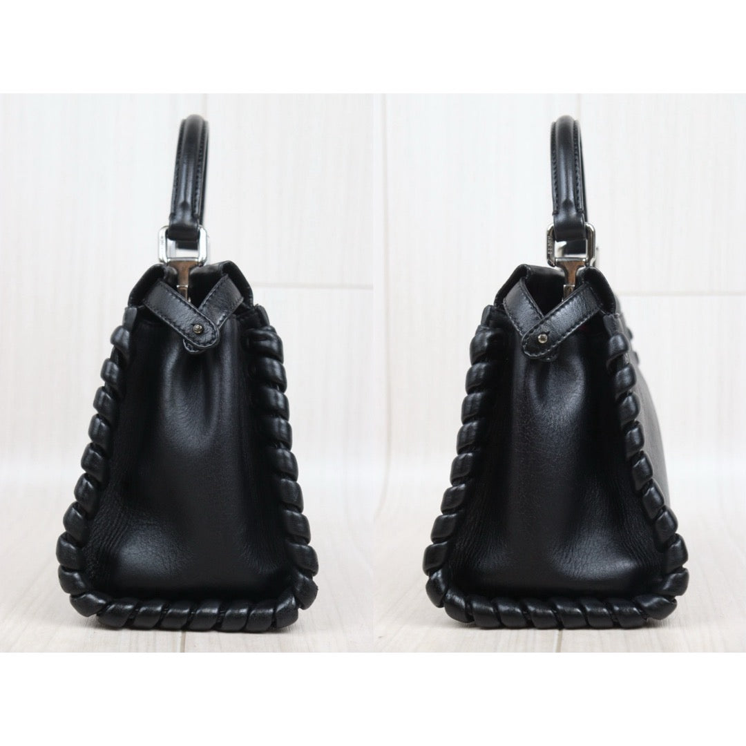 Fair ( Rank B) ｜ FENDI Calf Leather Peekapoo iconic mini Handbag With Shoulder Bag Black｜H25063013
