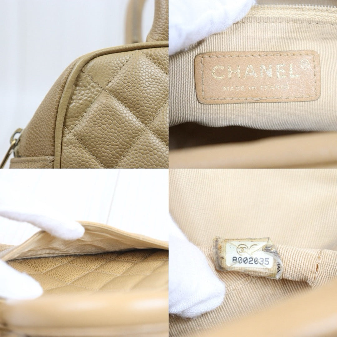 Include Entrupy Certificate of Authenticity｜Good ( Rank AB)｜ CHANEL Caviar Skin  Calf Leather Bowling Hand Bag Beige Made In 2003～2004Year｜26051302
