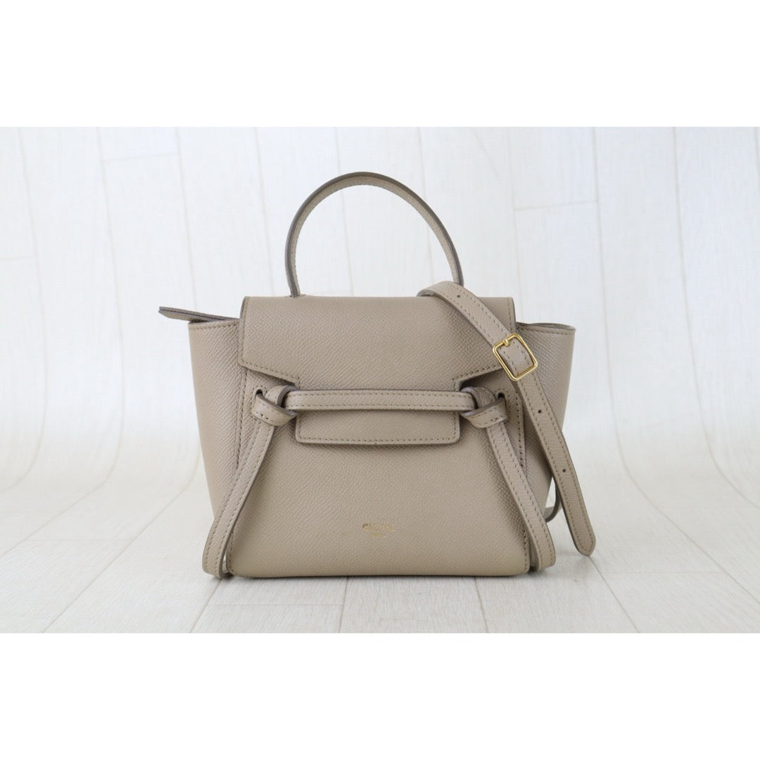Include Entrupy Certificate of Authenticity｜Very Good ( Rank A)｜CELINE Calf Leather Belt Pico Handbag Shoulder Bag Beige｜S26030833