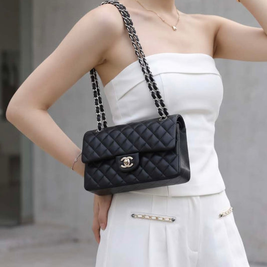 Include Entrupy Certificate of Authenticity｜Very Good ( Rank A)｜ CHANEL Lamb Skin Matrasse Chain Double Flap 23 Shoulder Bag  Black IC Chips Model｜S26091614