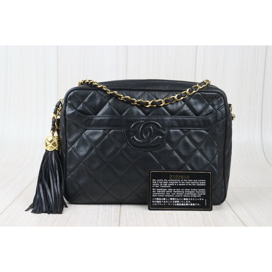 Good ( Rank AB)| CHANEL Lamb Skin Camera Bag Shoulder Bag Black Made in 1991-1994Year |P24083002