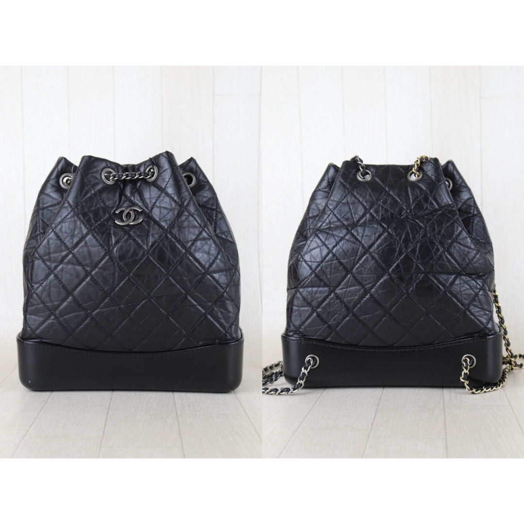 Include Entrupy Certificate of Authenticity｜Good ( Rank AB)｜ CHANEL Gabrielle Calfskin Chain Backpack MM Black Made In 2018-2019Year｜S26090733