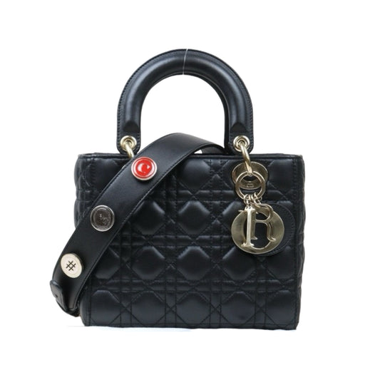 Rank A ｜  Dior Lady Dior Lamb Skin 2WAY Shoulder Bag Handbag Black  ｜S24042904