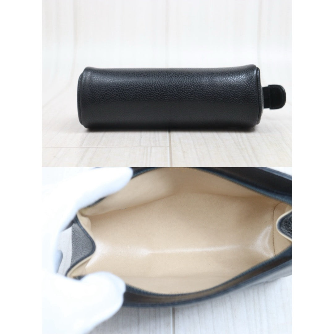 Include Entrupy Certificate of Authenticity｜Very Good ( Rank A)｜CHANEL Caviar Skin Calf Leather Vanity Case Black Made In 1991-1994Year｜26070315