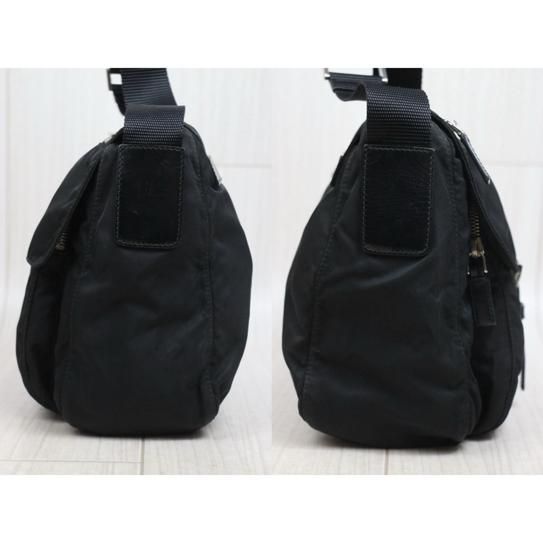Include Entrupy Certificate of Authenticity｜Good ( Rank AB) ｜Prada  Nylon Black Shoulder Bag  Silver Hardware｜26070203