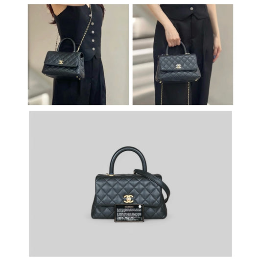 Very Good ( Rank A)|CHANEL Caviar Skin COCO Hand bag Small Black Made In 2018Year|S24073001