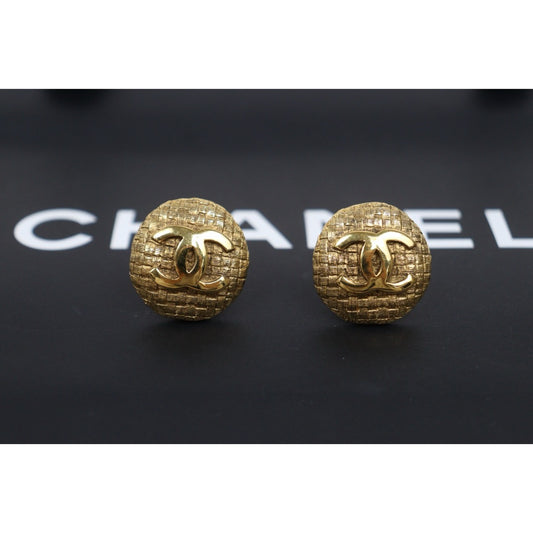 Very Good ( Rank A) ｜ CHANEL Coco Mark  Weave Gold Earrings Made In 1992Year ｜25112505
