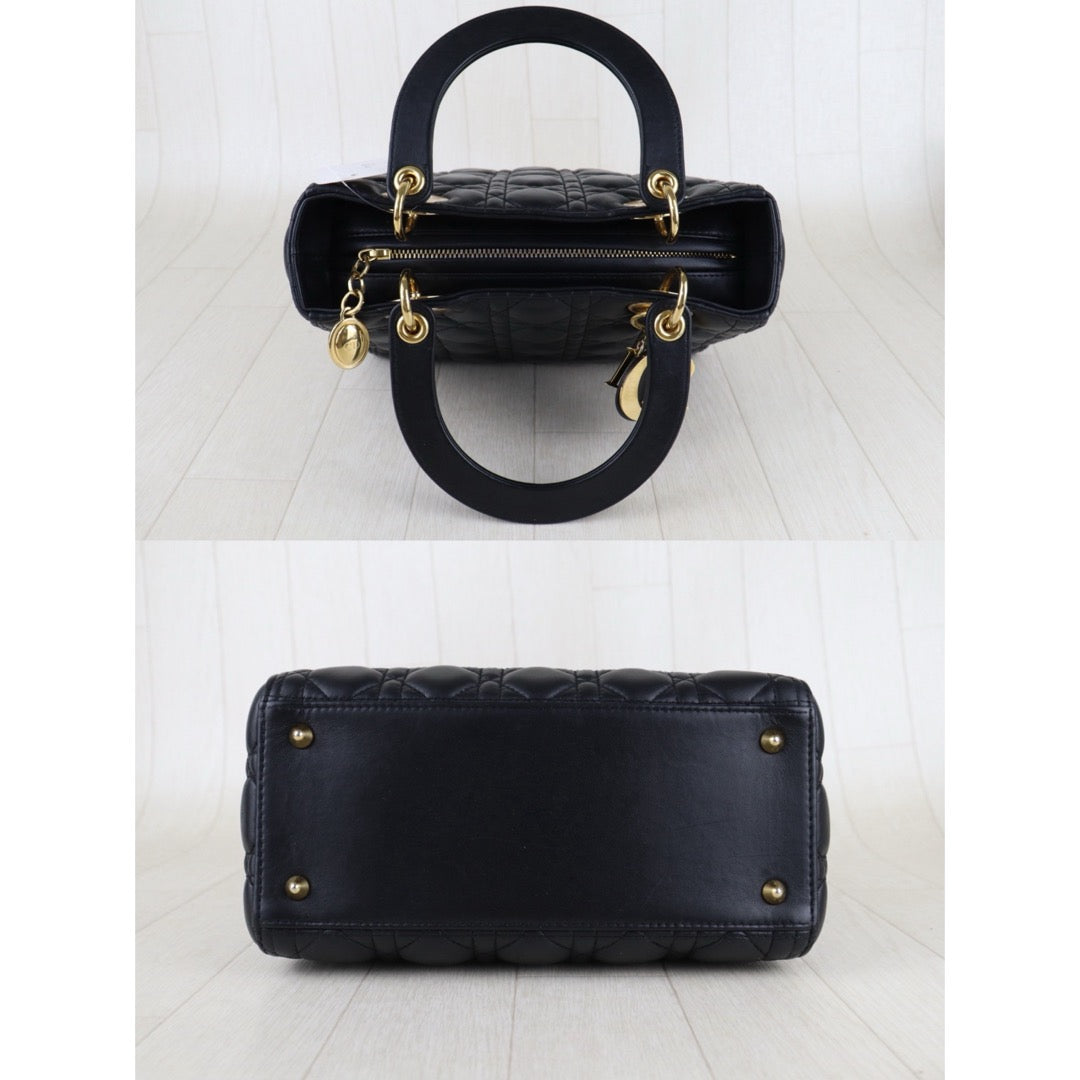 Include Entrupy Certificate of Authenticity｜Good ( Rank AB)｜  Dior Lady Dior Lamb Skin 2WAY Handbag Shoulder Bag Black ｜S26022601