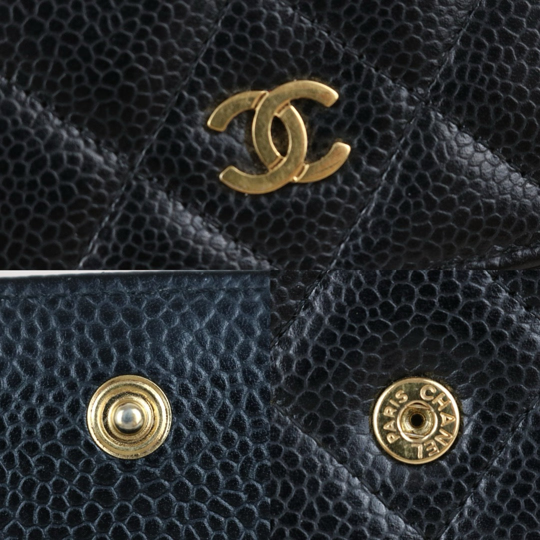 Include Entrupy Certificate of Authenticity｜Very Good ( Rank A)｜CHANEL Caviar Skin Black Long Wallet Made In 2015-2016Year｜S26050801