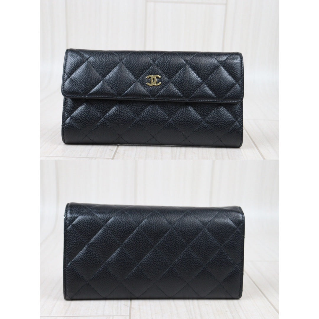 Rank AB ｜CHANEL Caviar Skin Black Long Wallet Made In 2015-2016 Year｜V24071807