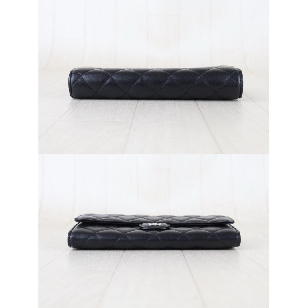Include Entrupy Certificate of Authenticity｜Good ( Rank AB)｜CHANEL Lamb Skin Black Long Wallet Made In 2016-2017Year｜S26083005