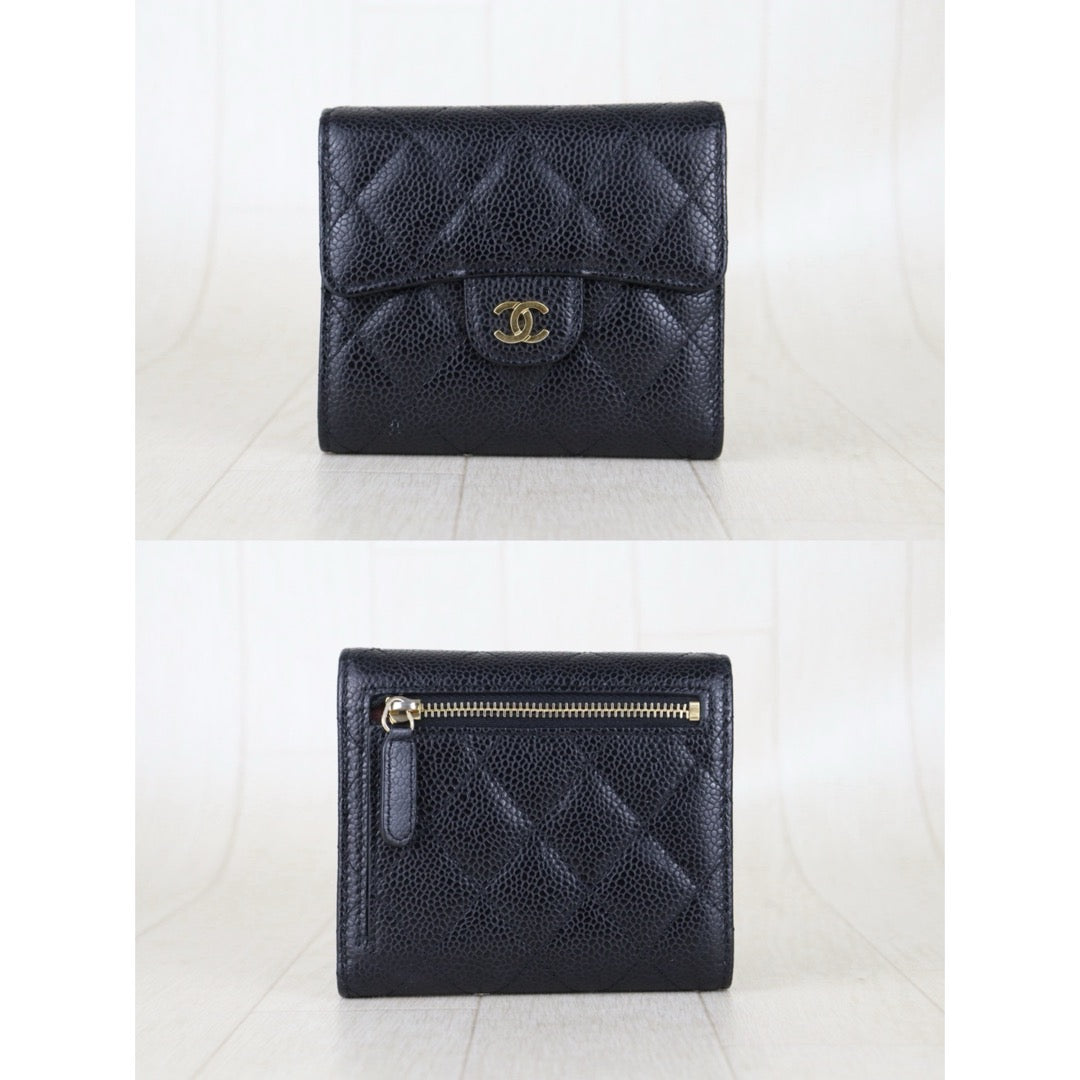 Include Entrupy Certificate of Authenticity｜Very Good ( Rank A)｜ Chanel Caviar Skin Black Wallet Made In 2022 Year ｜S26062512