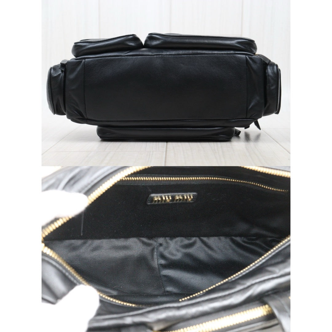 Very Good ( Rank A)｜MiuMiu Lamb Skin Pocket Nappa Hand Bag Shoulder Bag Black｜Y25072803