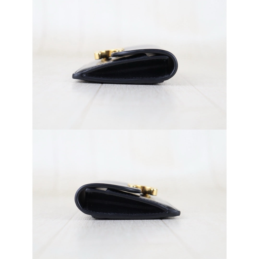 Include Entrupy Certificate of Authenticity｜Very Good ( Rank A)｜CELINE Calf Leather Box Black  Card Holder Golden Hardware｜S26030832