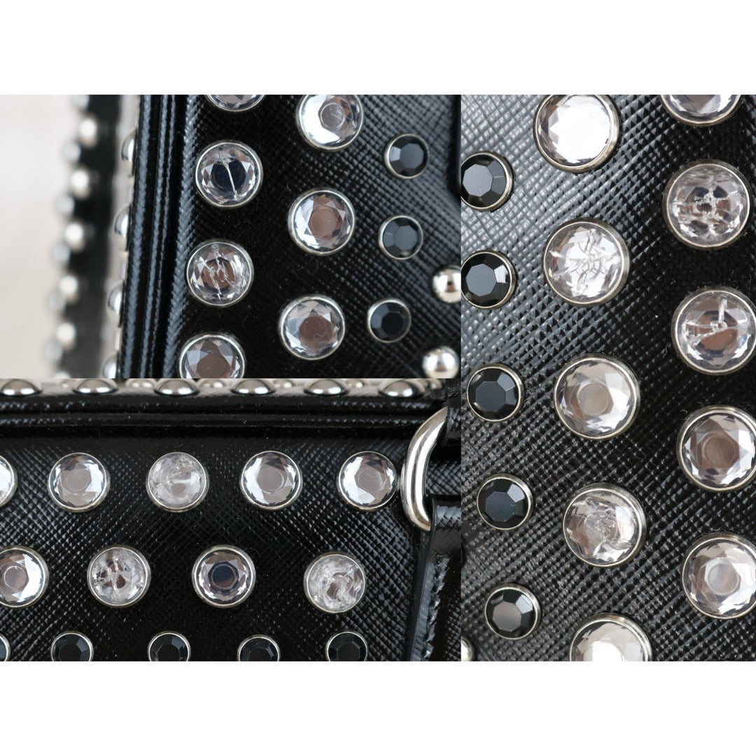 Good ( Rank AB)｜Prada Saffiano Lux Leather Rhinestone HandBag Black｜X25040304