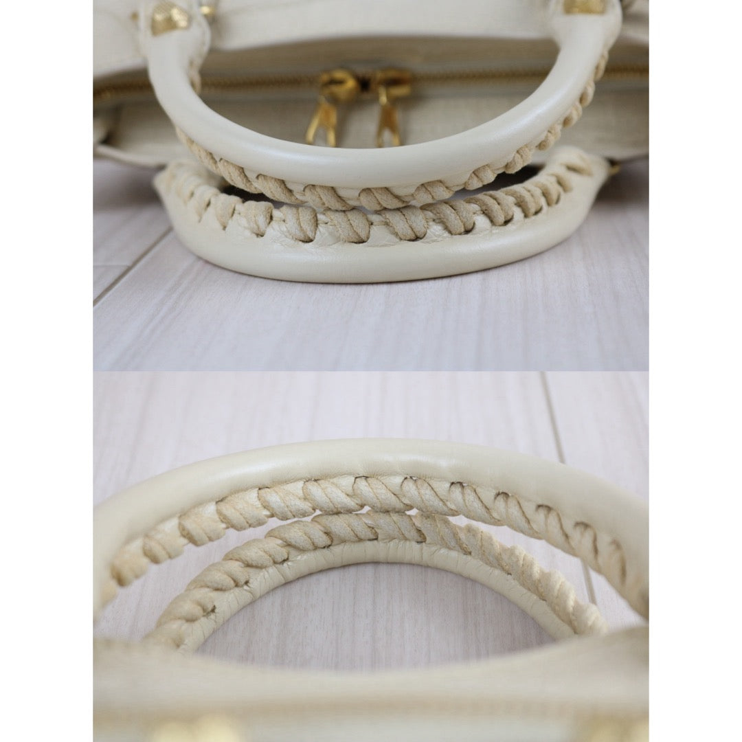 Include Entrupy Certificate of Authenticity｜Good ( Rank AB)｜Balenciaga Waxed Leather Gaint Classic City Mini Beige HandBag Shoulder Bag ｜S26060107