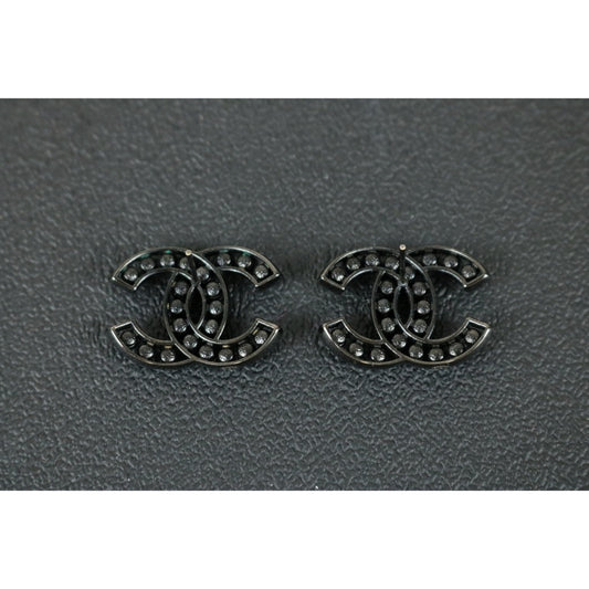 Very Good ( Rank A)| CHANEL Coco Mark Black and white color matching Rhinestone Earrings|F25021103