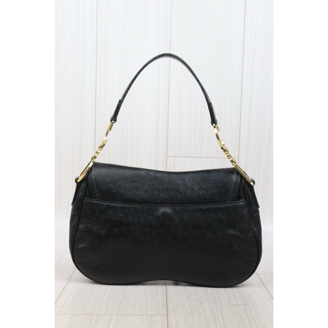 Good ( Rank AB)｜Dior Saddle Ostrich Skin Shoulder Bag  Black ｜S25102305