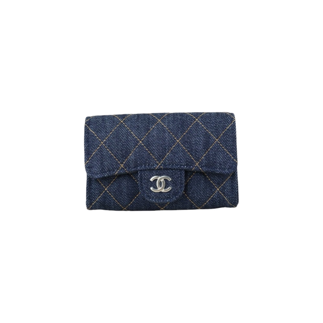 Include Entrupy Certificate of Authenticity｜Excellent（Rank SA）｜Full Set Chanel 26S Denim Classic Card Holder Dark Blue IC Chips Model｜X26041307