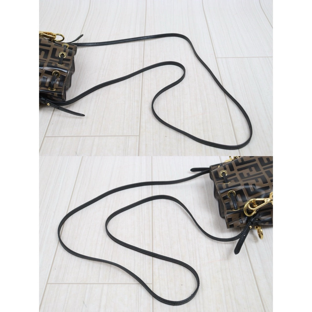 Include Entrupy Certificate of Authenticity｜Good ( Rank AB)｜ FENDI Zucca Mini Mon Tresor Calf Leather Bucket bag Shoulder Bag Brown ｜26051904