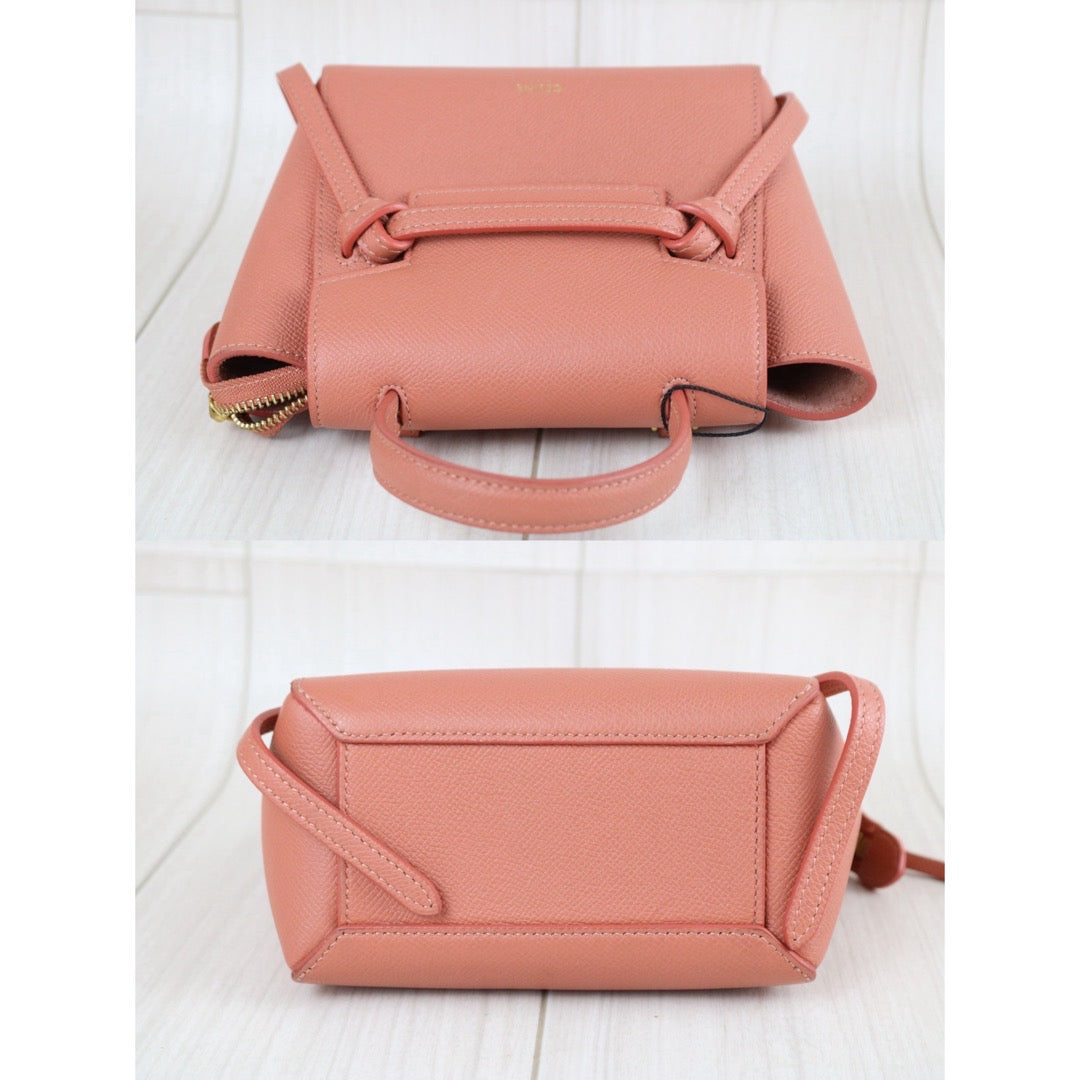 Include Entrupy Certificate of Authenticity｜Very Good ( Rank A)｜CELINE Calf Leather Belt Pico Handbag Shoulder Bag Lychee Pink｜X26051715