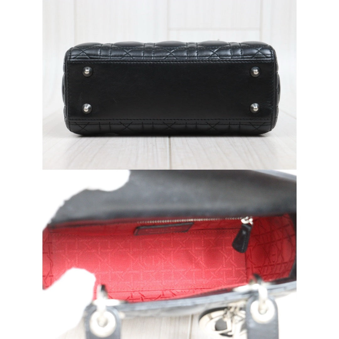 Very Good ( Rank A) ｜  Dior Lady Dior Lamb Skin 2WAY Handbag Shoulder Bag  Black  ｜S26030908