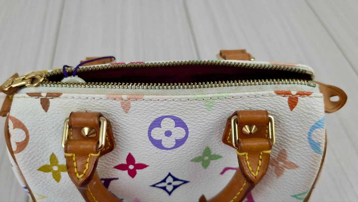 LV Multi Monogram Mini Speedy White Handbag