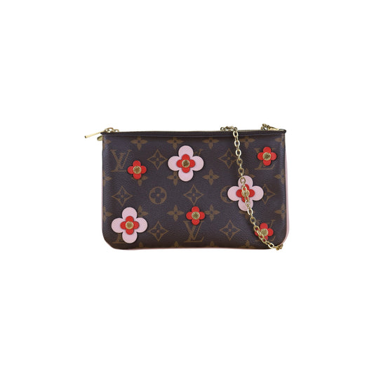 Include Entrupy Certificate of Authenticity｜Very Good ( Rank A)｜ Louis Vuitton Double Zip Pochette Limited Edition Blooming Flowers Monogram｜S26090714