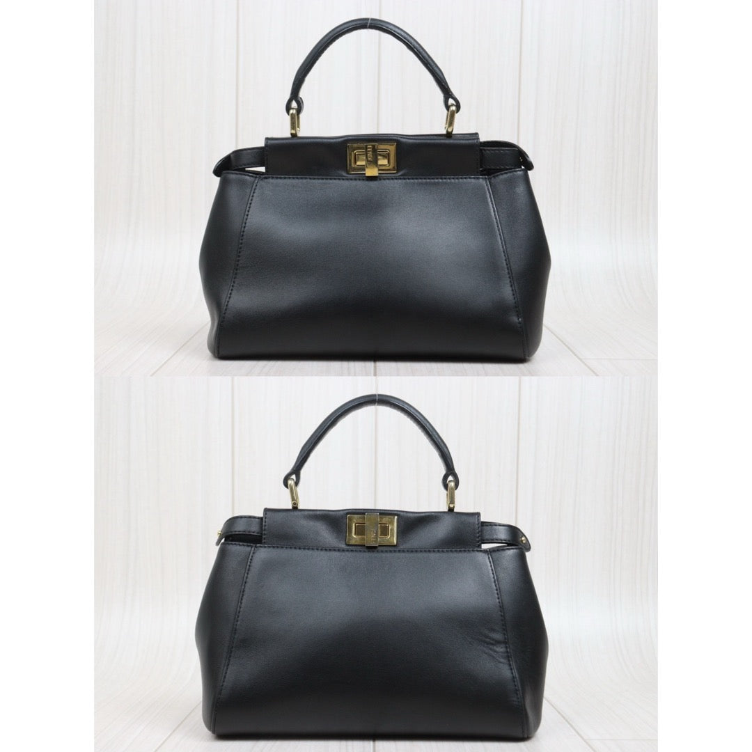 Good ( Rank AB)｜ FENDI Calf Leather Peekaboo iconic mini Handbag With Shoulder Bag Black｜S26030906