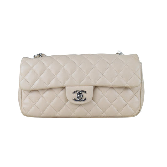 Include Entrupy Certificate of Authenticity｜Very Good ( Rank A)｜ CHANEL Lamb Skin Matrasse Chain Double East West Shoulder Bag  Beige Made In 2008-2009 Year｜S26083007