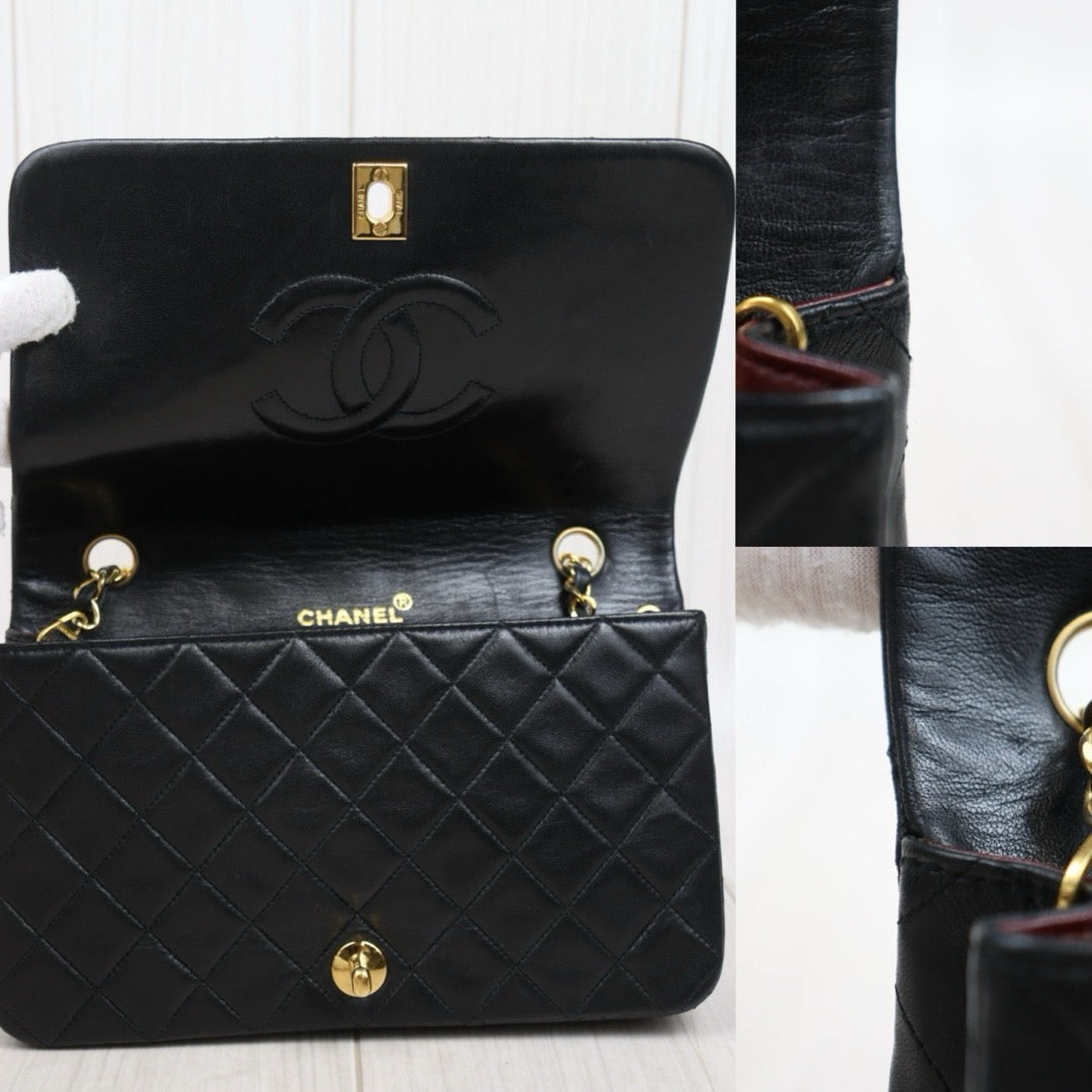 Very Good ( Rank A)｜ CHANEL Matrasse Lamb Skin Chain Bag Black Made in 1989-1991 Year｜P25051610