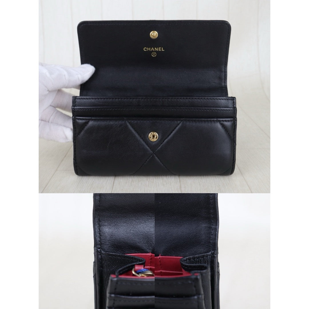 Include Entrupy Certificate of Authenticity｜Very Good ( Rank A)｜CHANEL 19bag Lambskin Black Long Wallet IC Chips Model｜S26071801