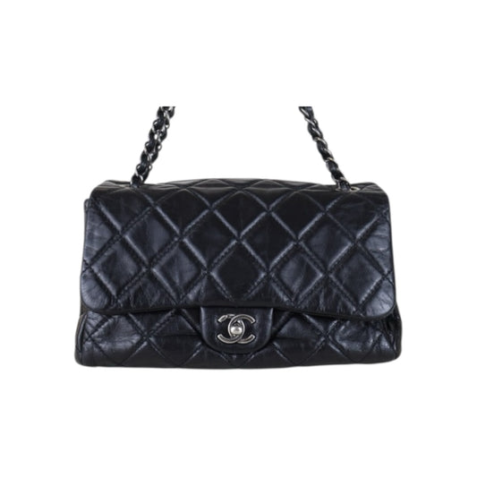 Include Entrupy Certificate of Authenticity｜Very Good ( Rank A)｜ CHANEL  Cire Leather  Chain Single Flap Shoulder Bag Black Made in 2014-2015Year｜S26030815
