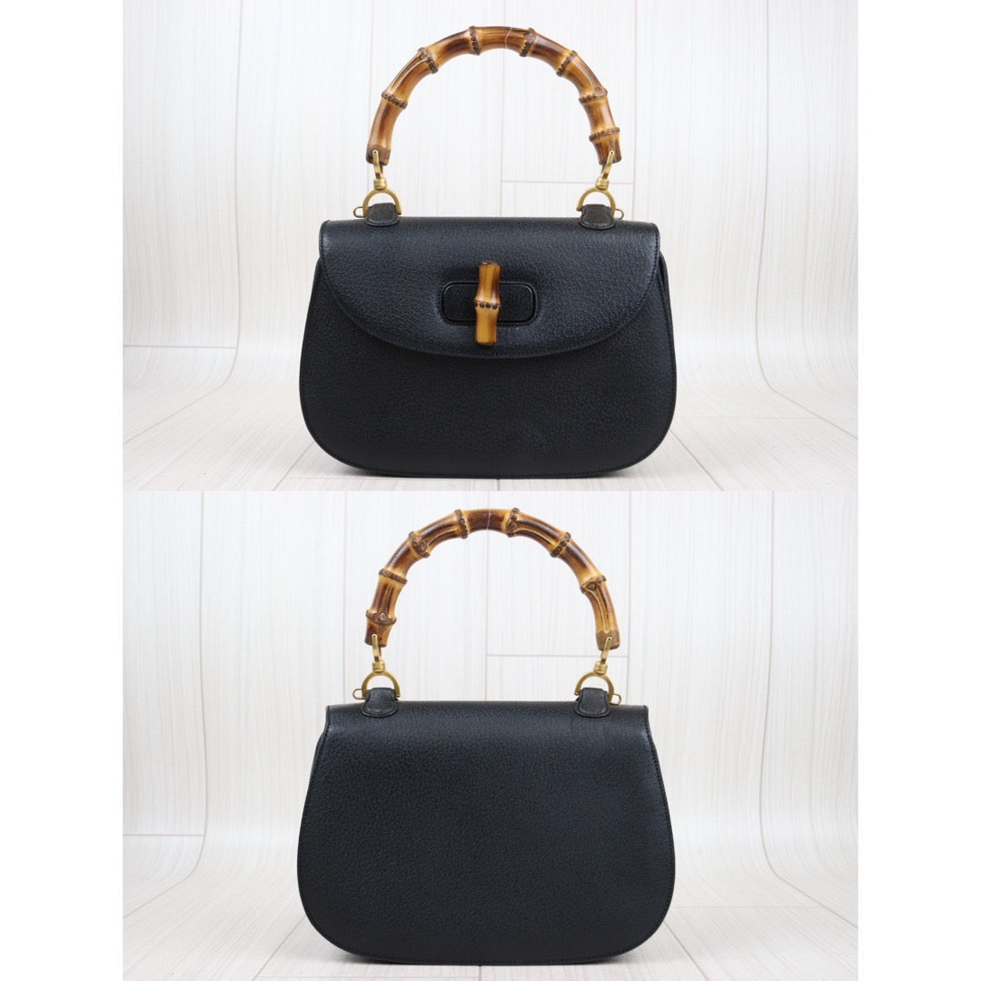 Rank AB ｜ GUCCI Bamboo Box Leather Black Hand Bag ｜23122116