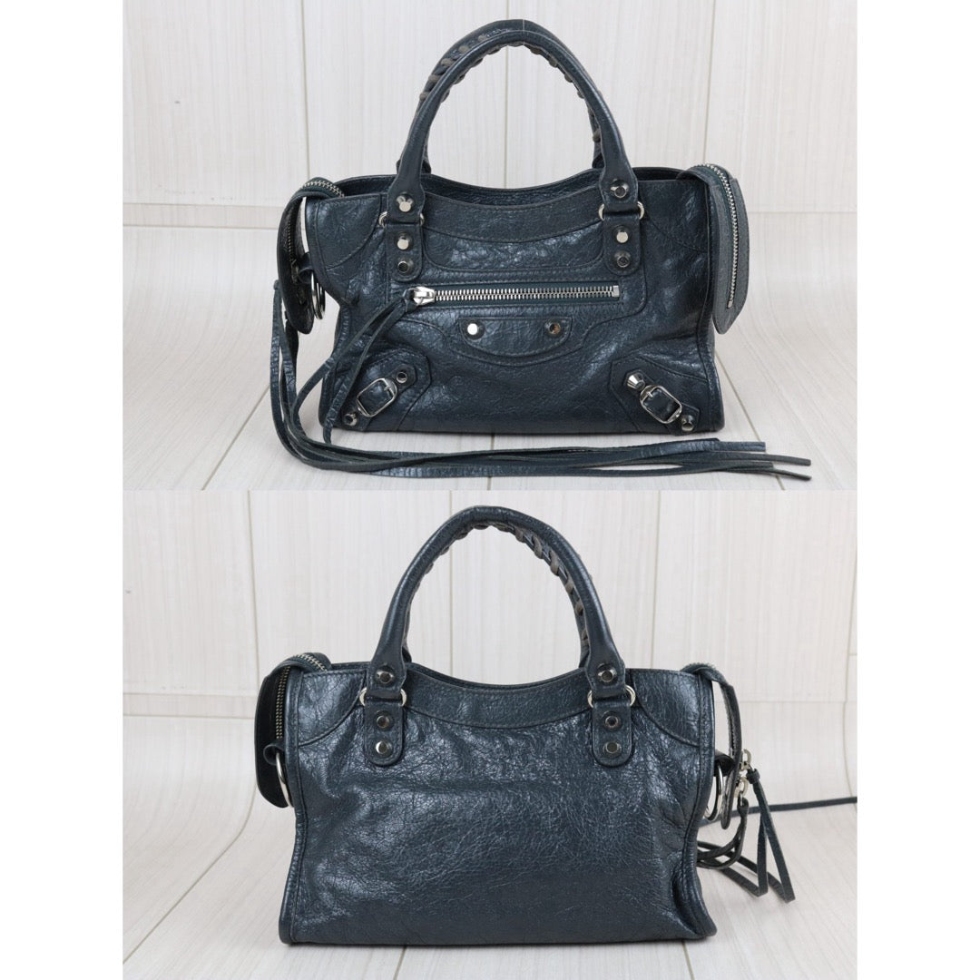 Include Entrupy Certificate of Authenticity｜Good ( Rank AB)｜Balenciaga Waxed Leather Classic City Mini Grey HandBag Shoulder Bag ｜S26070304
