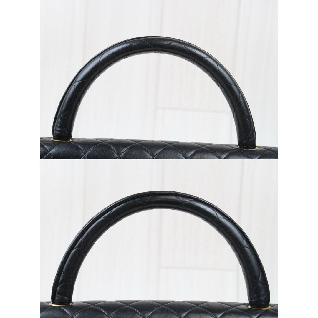 Good ( Rank AB)｜CHANEL Coco Handle Lamb Skin Handbag Black  Made In 1991-1994Year｜P24073008