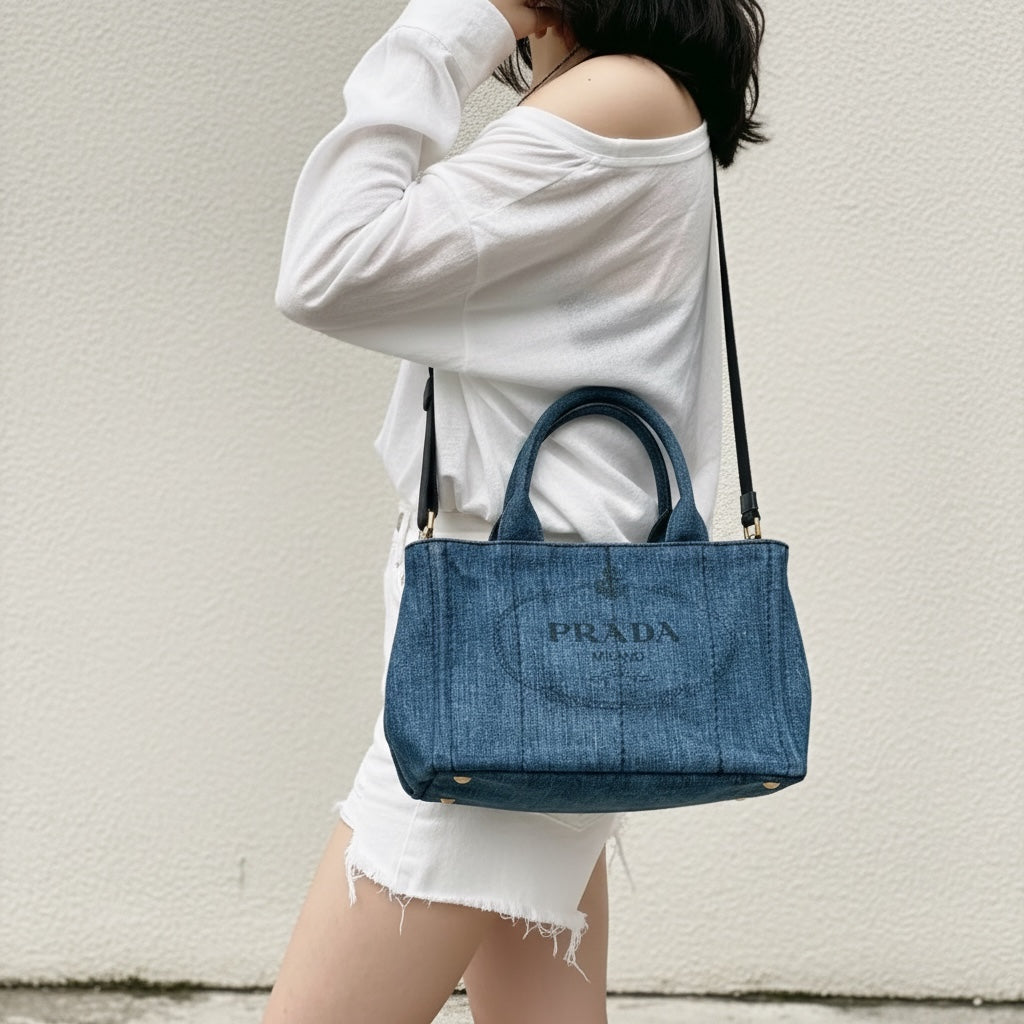 Include Entrupy Certificate of Authenticity｜Good ( Rank AB)｜  PRADA Canvas 2 Way Handbag Shoulder Bag Blue｜S26052001