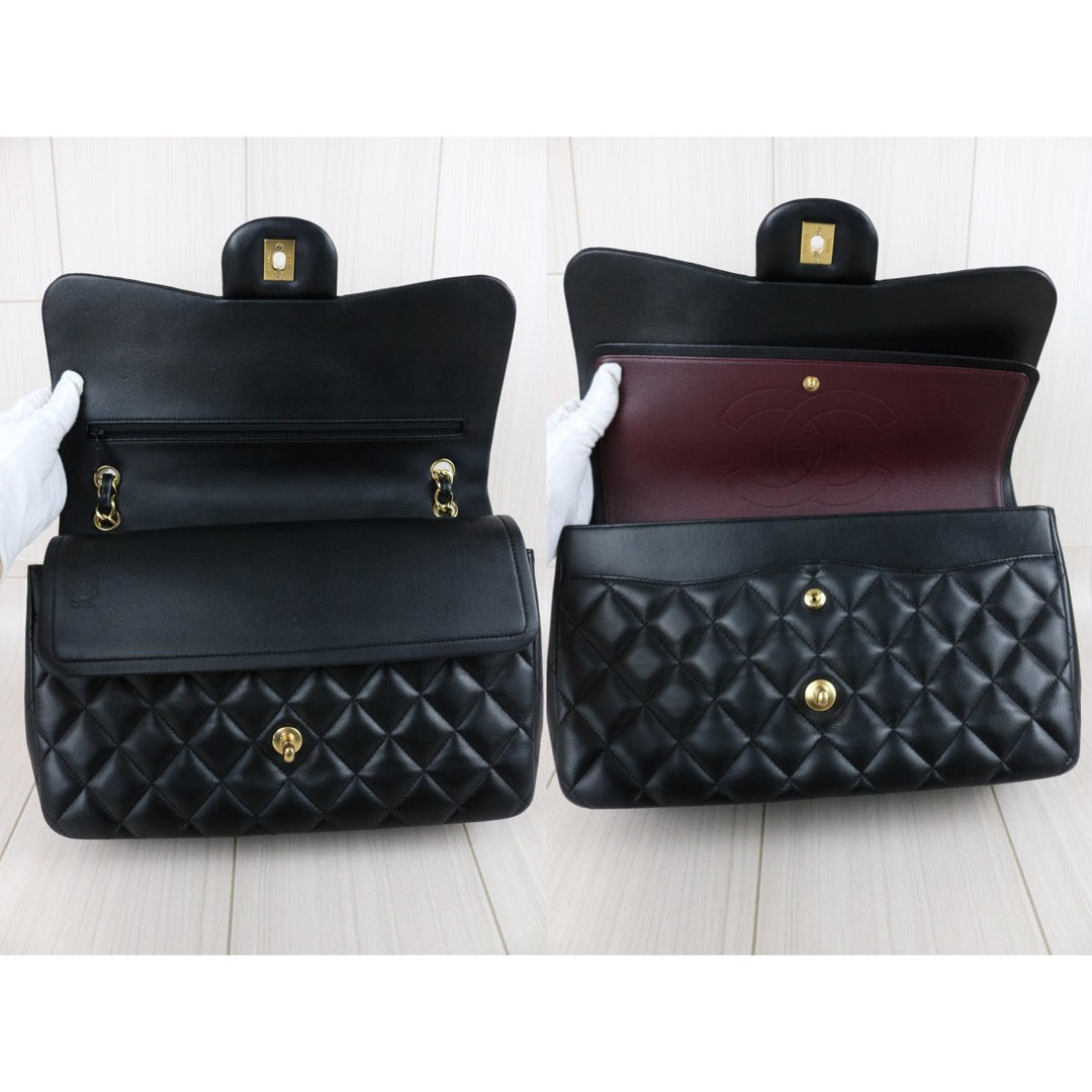 Include Entrupy Certificate of Authenticity｜Good ( Rank AB)｜ CHANEL Matrasse Chain Lamb Skin Jumbo Black  Made In 2015-2016 Year｜S26041401