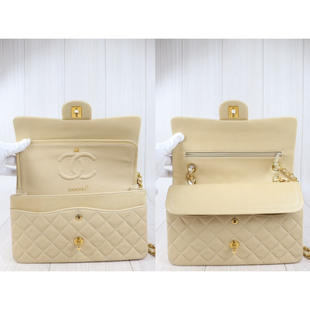 Good ( Rank AB)｜ CHANEL  Lamb Skin Beige Double Flap 25 Shoulder Bag Made in 1996-1997 Year ｜P24083012