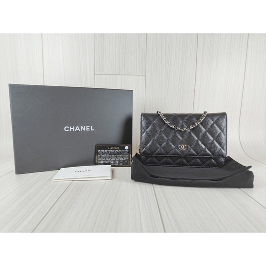 Rank S｜ CHANEL Matelasse Caviar Skin Chain Wallet Black Silver Hardware Made in 2021-2022 Year ｜S23120202