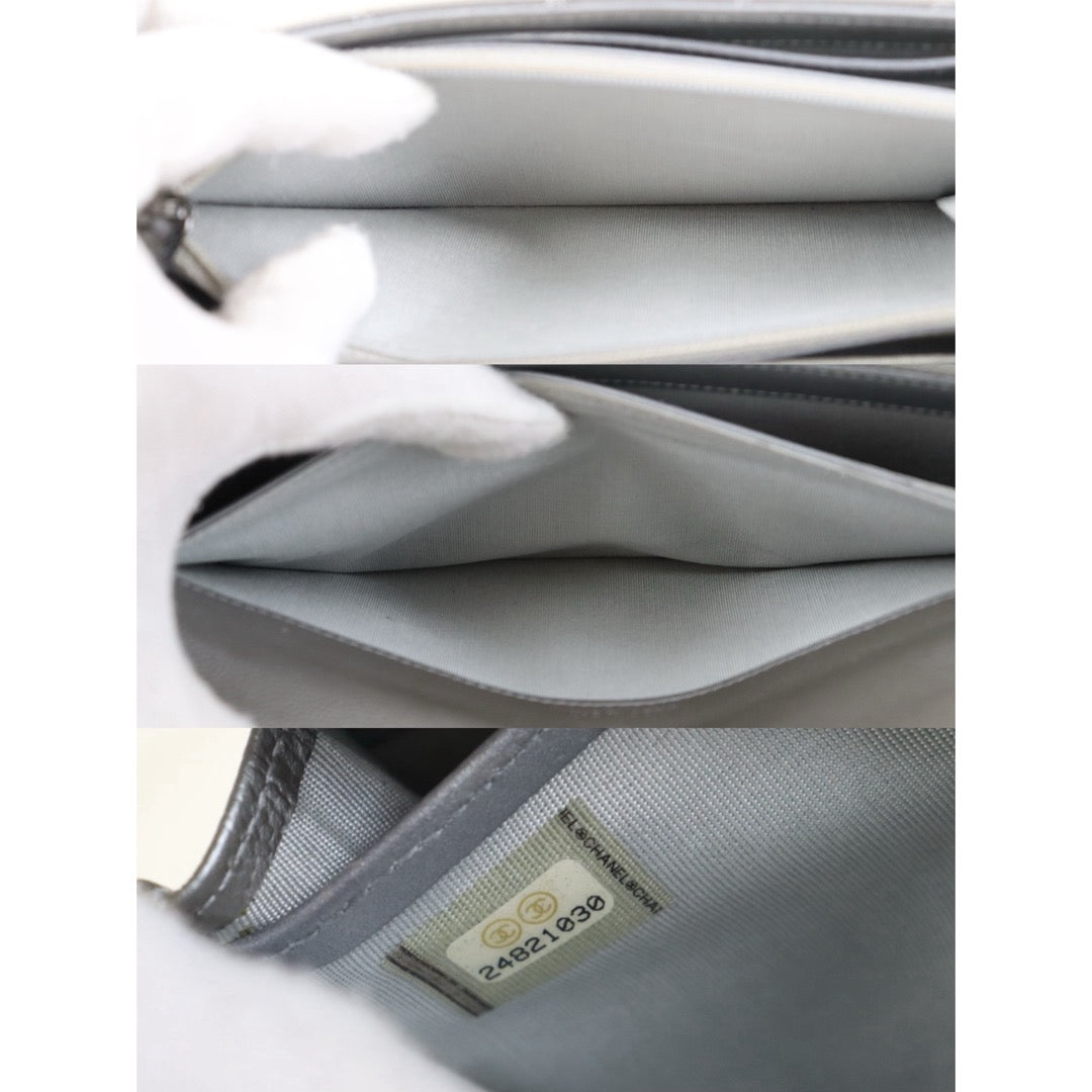 Include Entrupy Certificate of Authenticity｜Very Good ( Rank A)｜Chanel Caviar Skin Leboy  Space Silver Long Wallet Made In 2017-2018Year ｜S26090725
