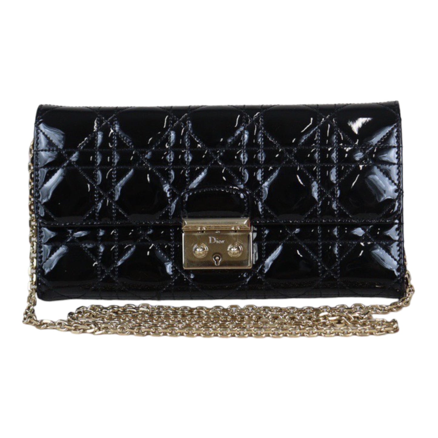 Rank A ｜Dior Diana Enamel Wallet Chain ShoulderBag Black｜23080311