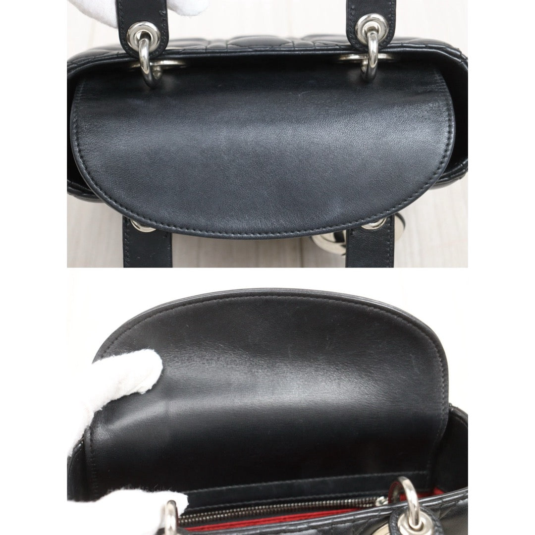 Very Good ( Rank A) ｜  Dior Lady Dior Lamb Skin 2WAY Handbag Shoulder Bag  Black  ｜S26030908
