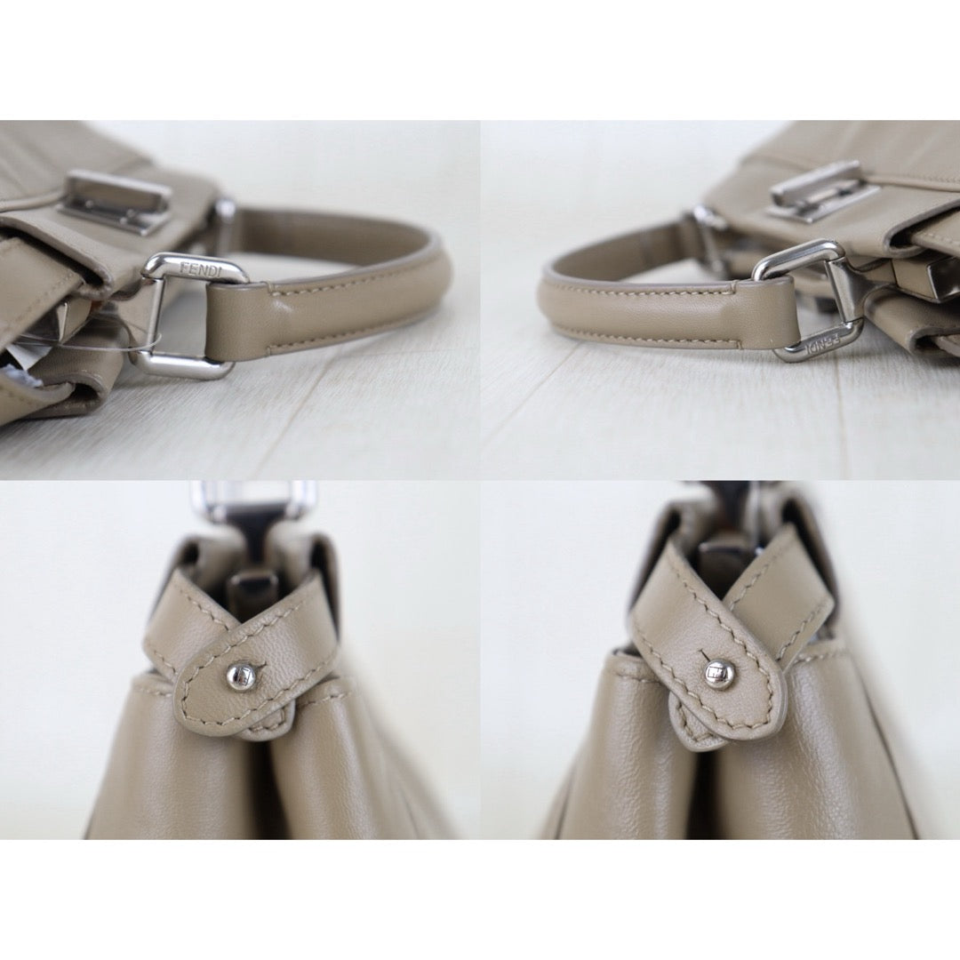 Include Entrupy Certificate of Authenticity｜Good ( Rank AB) ｜ FENDI Calf Leather Peekapoo iconic mini Handbag With Shoulder Bag Beige｜S26051513