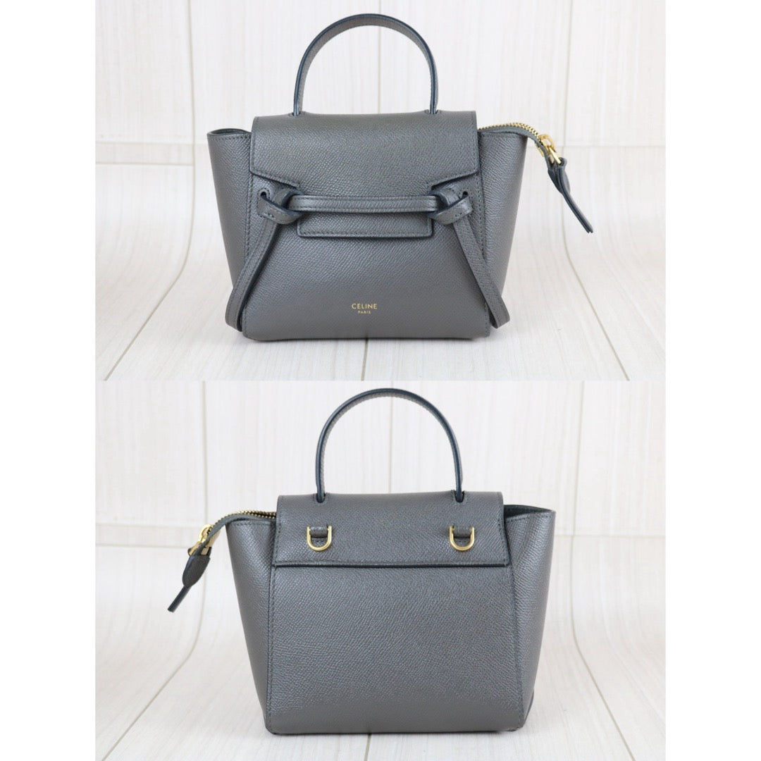 Include Entrupy Certificate of Authenticity｜Very Good ( Rank A)｜CELINE Calf Leather Belt Pico Handbag Shoulder Bag Etoupe Gray｜X26051807
