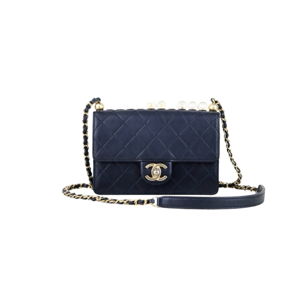 Good ( Rank AB)｜ CHANEL Lamb Skin Matrasse Pearl Chain CF Shoulder Bag Made in 2020-2021 Year｜H25111701